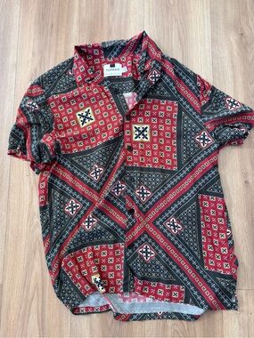 Topman Black & Red Geometric Bandana-Print Short Sleeve Shirt